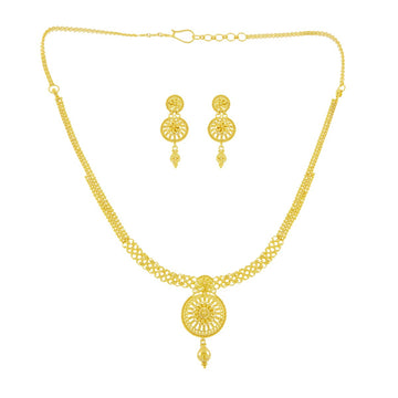 22ct Gold Filigree Necklace Set with Round Pendant - PB21845