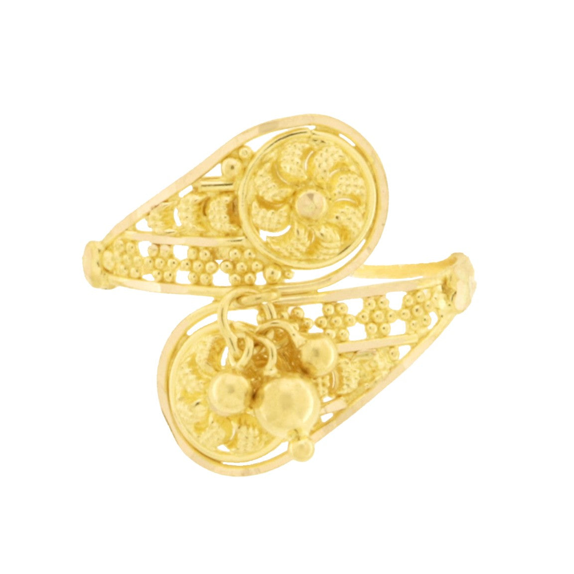22ct Gold Floral Filigree Ring with Dangling Beads - A121900