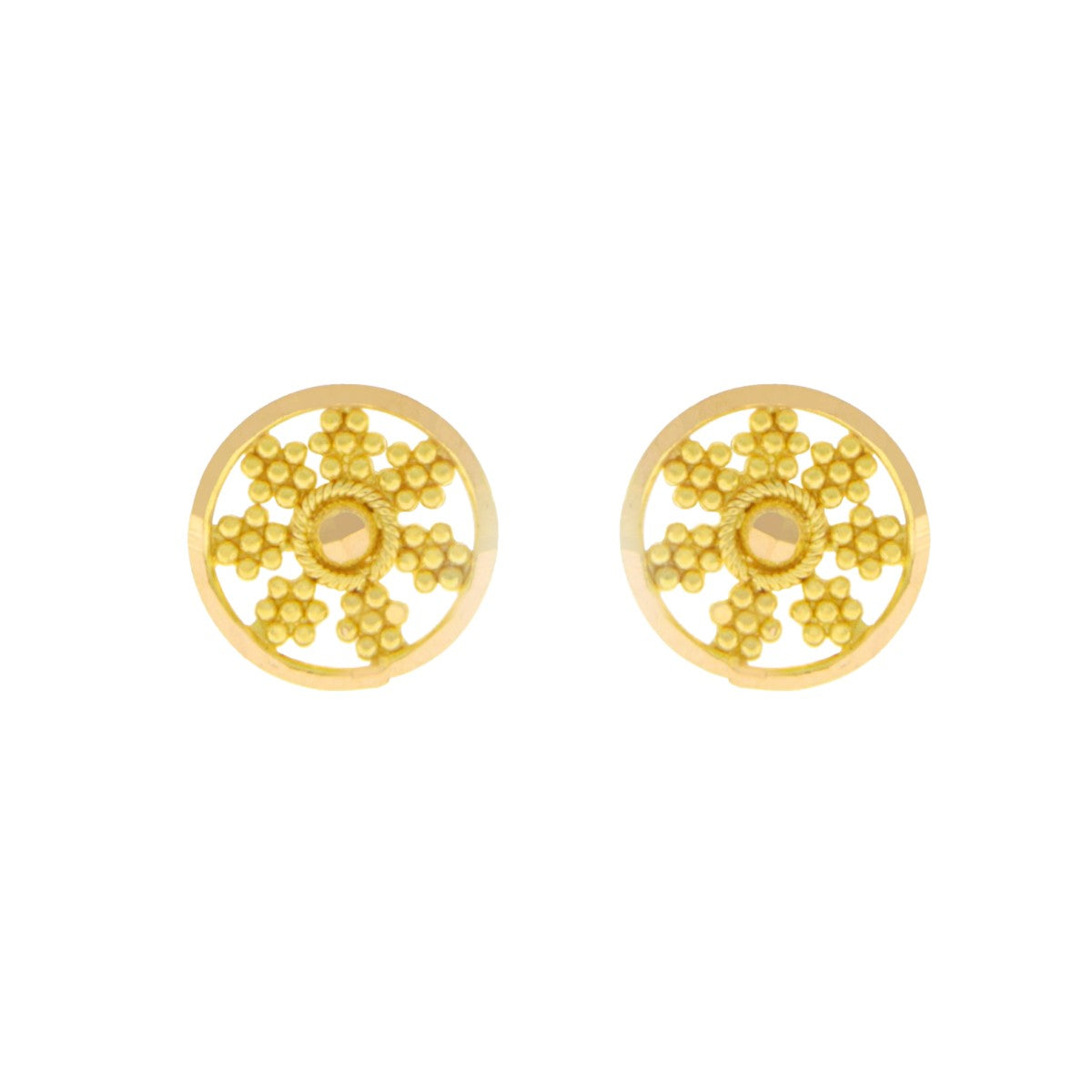 22ct Gold Circular Floral Stud Earrings - A121977