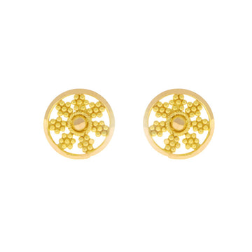 22ct Gold Circular Floral Stud Earrings - A121977