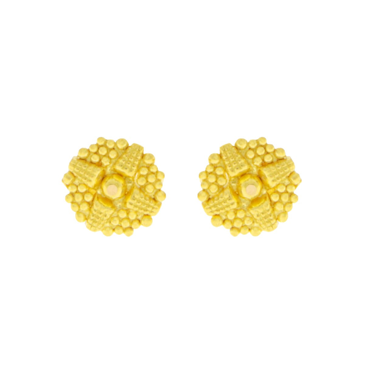 22ct Gold Textured Floral Stud Earrings - A121982