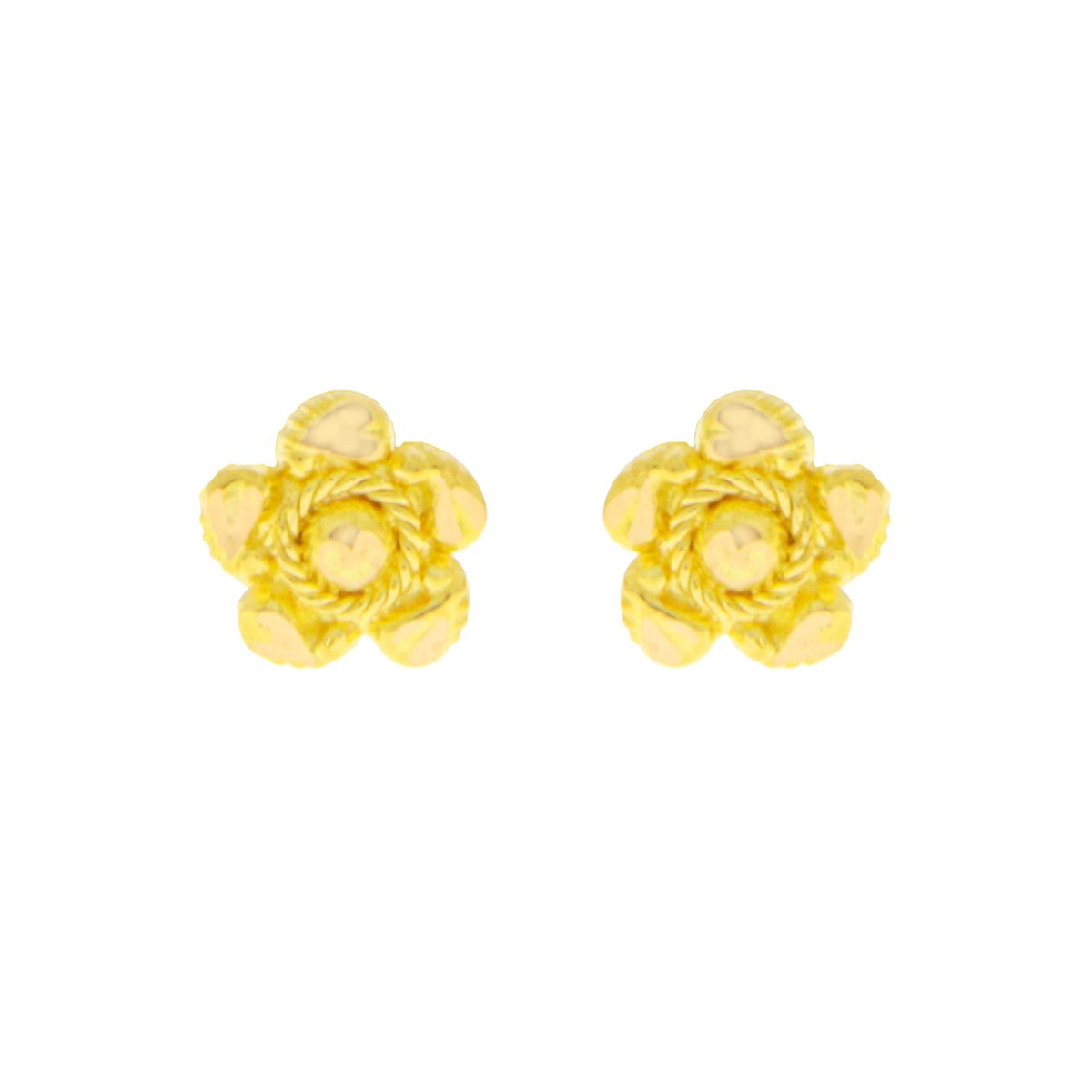 22ct Gold Rope Detail Floral Stud Earrings - A121986