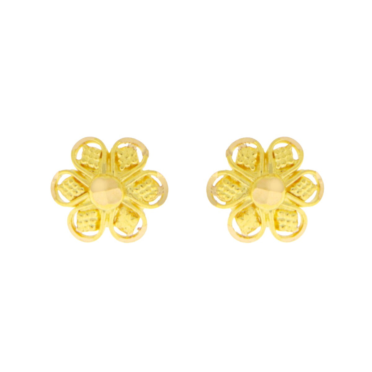 22ct Gold Six Petal Floral Stud Earrings - A122003