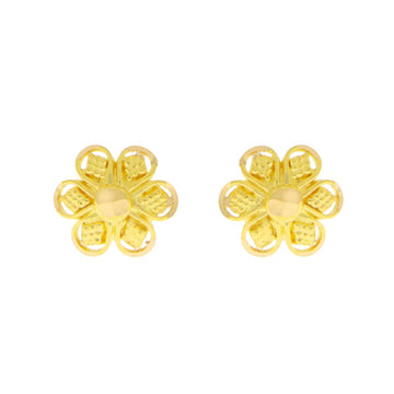 22ct Gold Six Petal Floral Stud Earrings - A122003