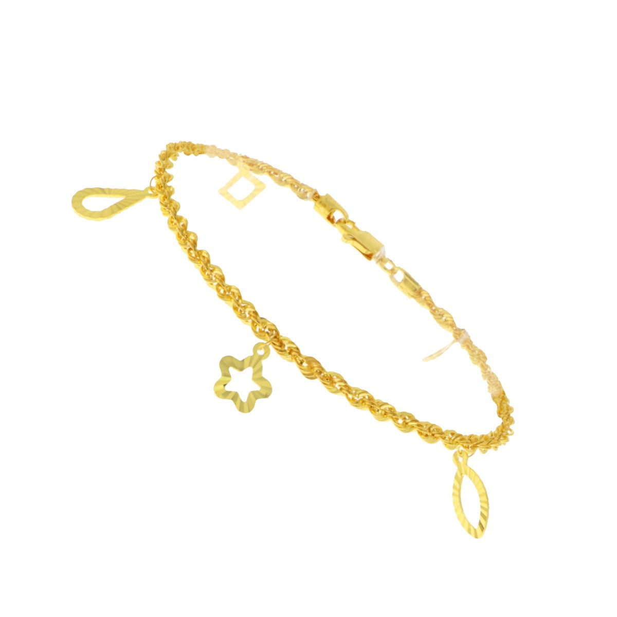 22ct Gold Hollow Rope Bracelet with Charms - A122196