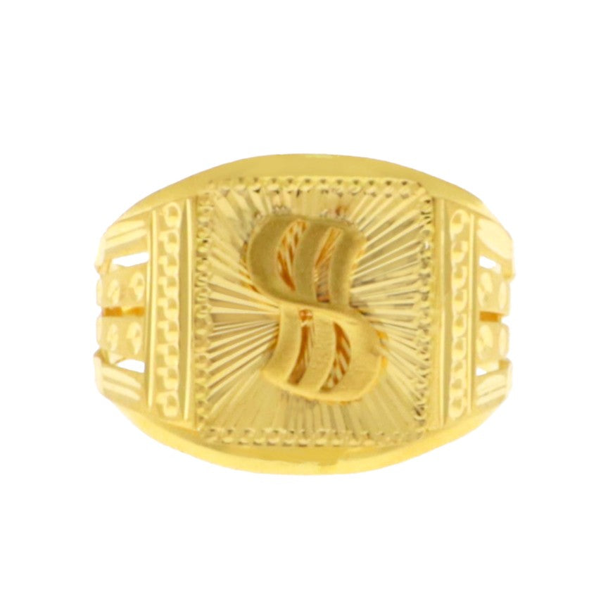 22ct Gold Initial S Gents Ring - A122206