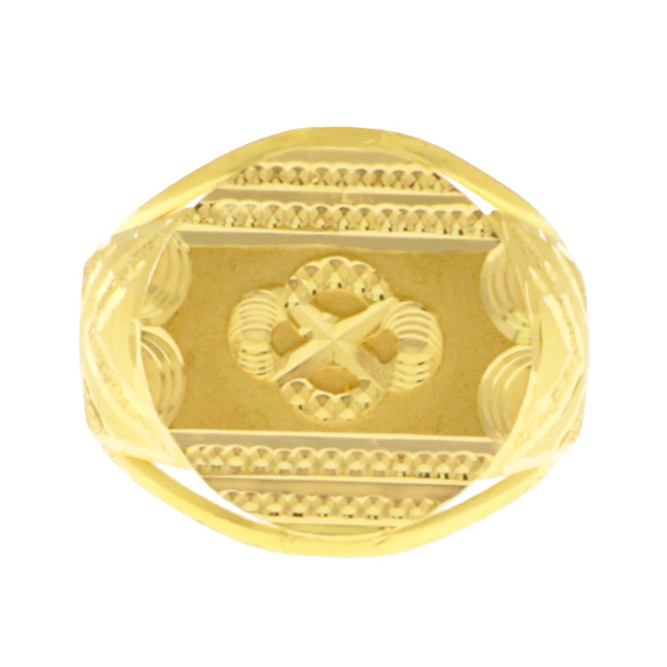 22ct Gold Rectangular Engraved Gents Ring - A122211