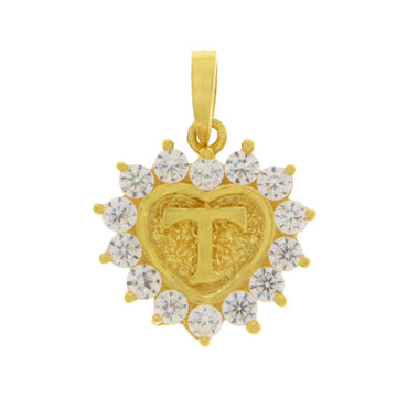 22ct Gold Heart Pendant with Letter T and CZ Border - A122232