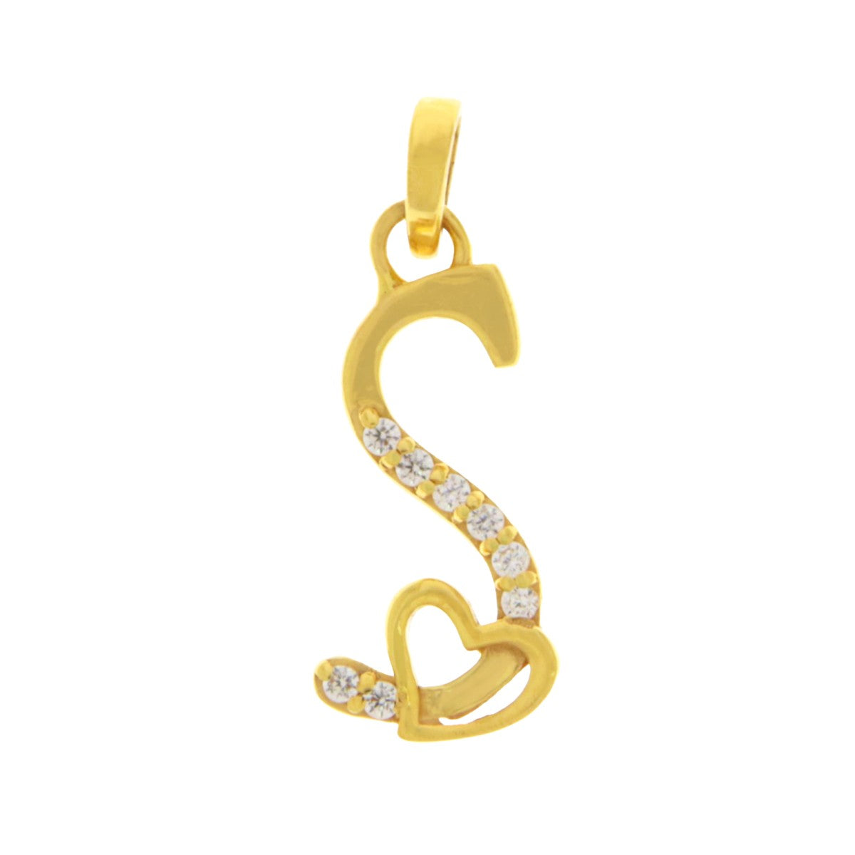 22ct Gold Letter S Pendant with Heart and CZ Accents - A122233