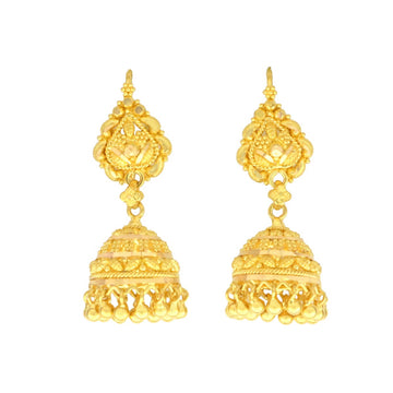 22ct Gold Temple Design Filigree Jhumka Earrings - A122262