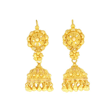 22ct Gold Floral Dome Filigree Jhumka Earrings - A122263