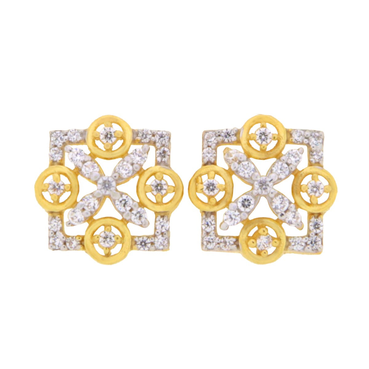 22ct Gold Geometric Floral Stud Earrings - A122279