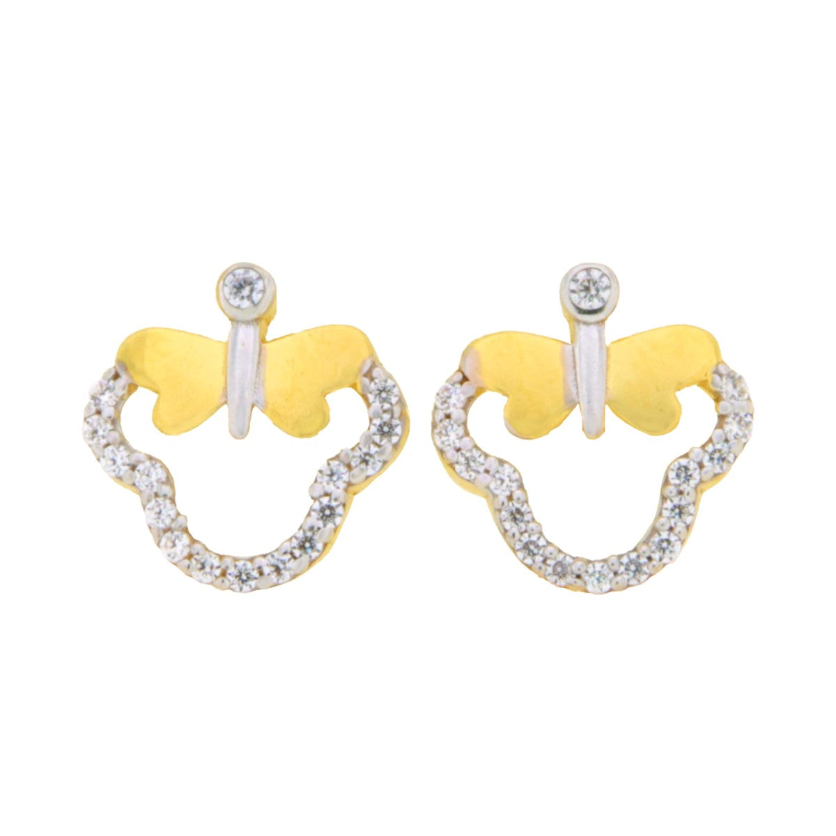22ct Gold Butterfly and Heart Stud Earrings - A122280