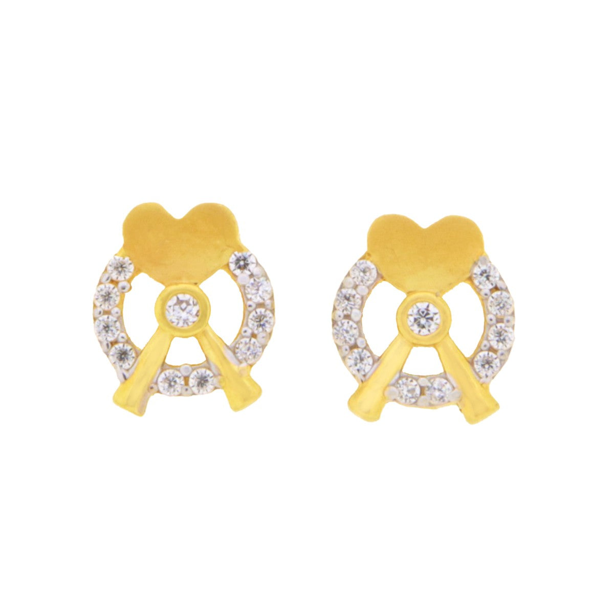 22ct Gold Heart and Circle Stud Earrings - A122284