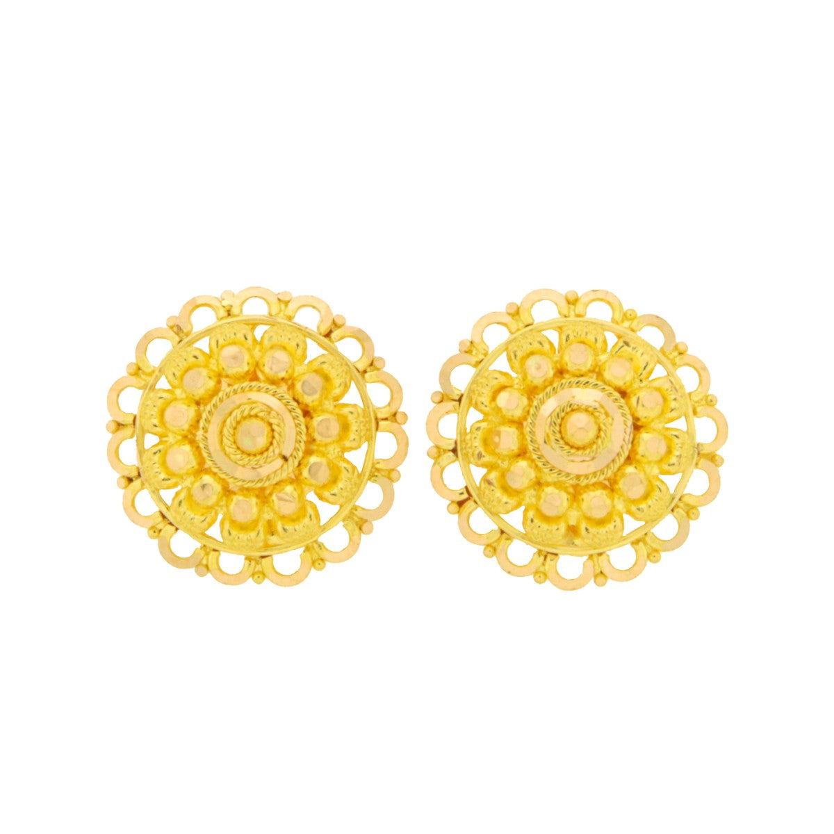 22ct Gold Antique Floral Stud Earrings - A122287
