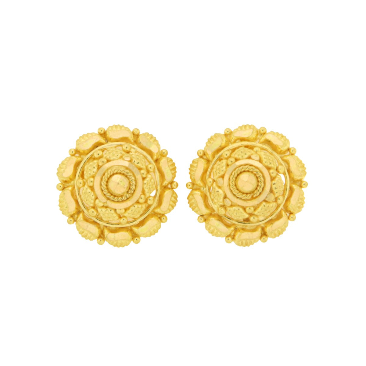 22ct Gold Traditional Round Floral Stud Earrings - A122288