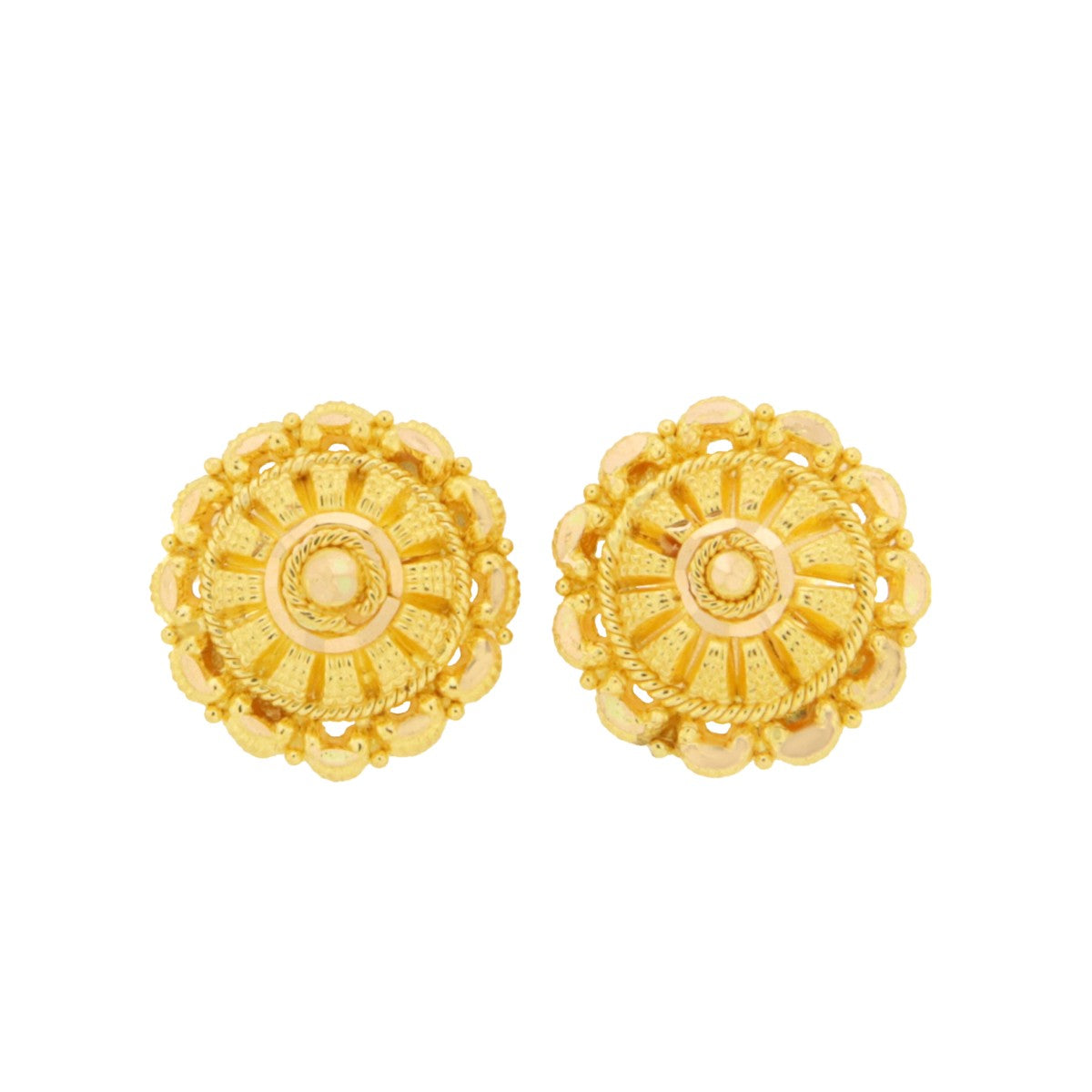 22ct Gold Intricate Round Stud Earrings - A122289