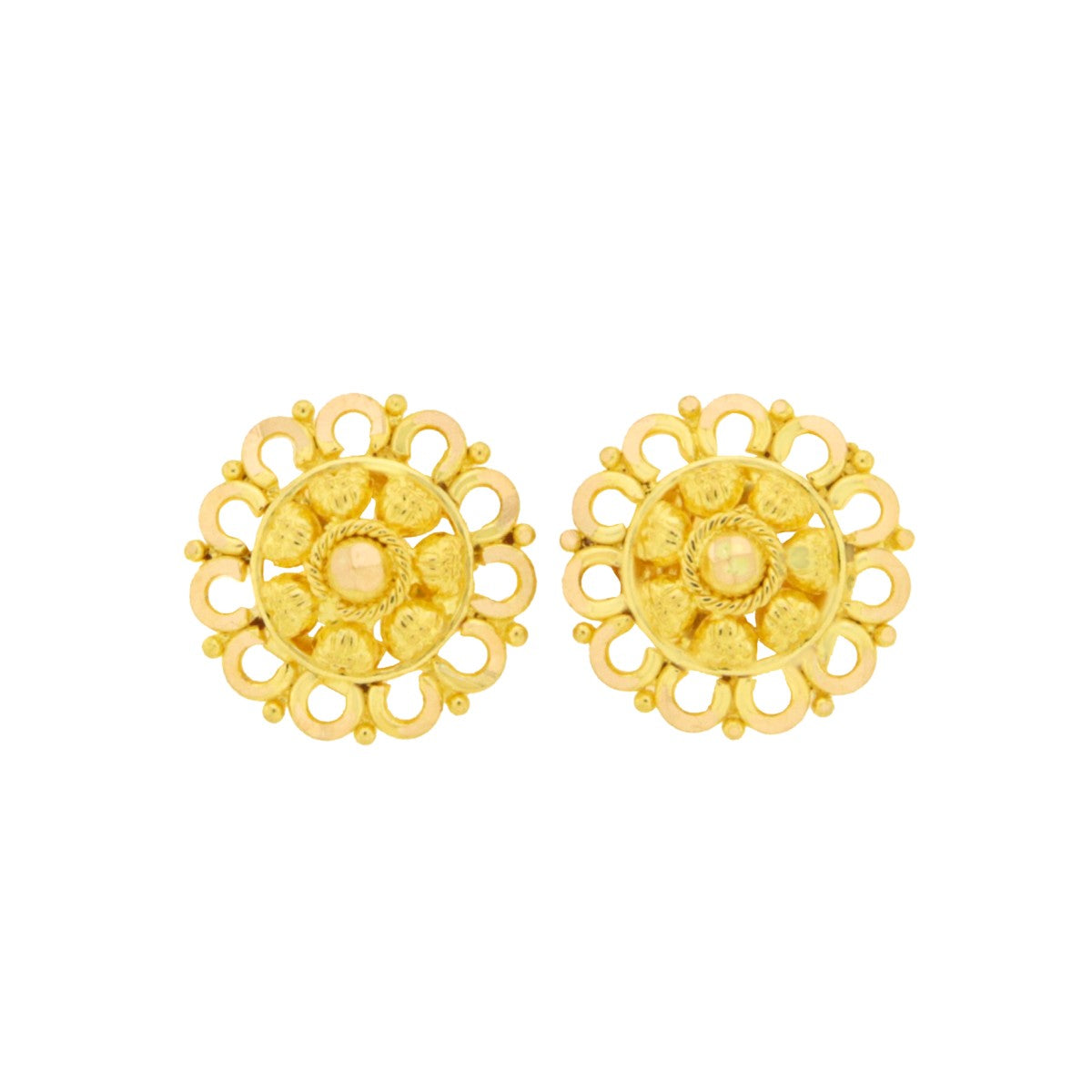 22ct Gold Traditional Circular Floral Stud Earrings - A122290