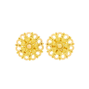 22ct Gold Traditional Circular Floral Stud Earrings - A122290