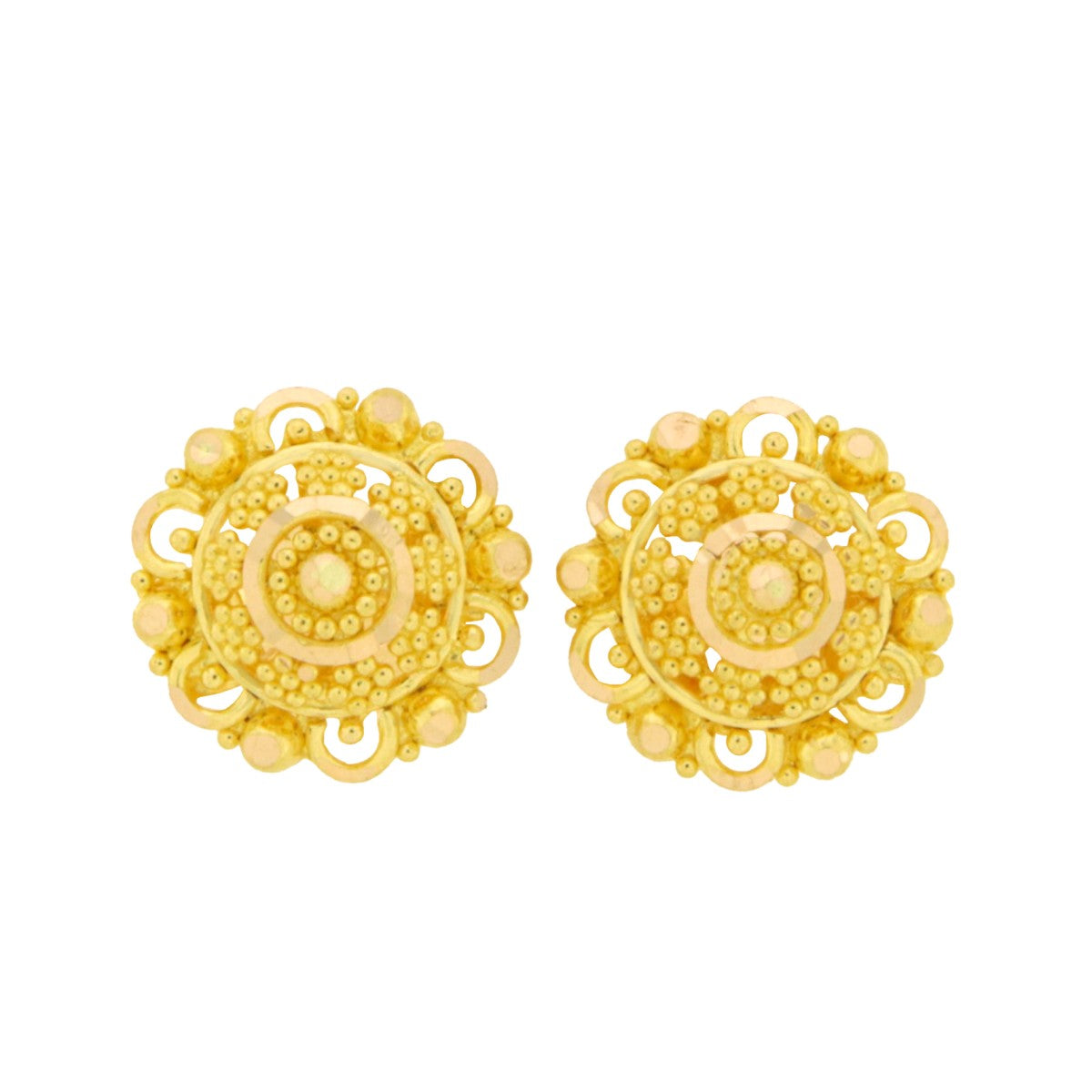 22ct Gold Intricate Circular Stud Earrings - A122293