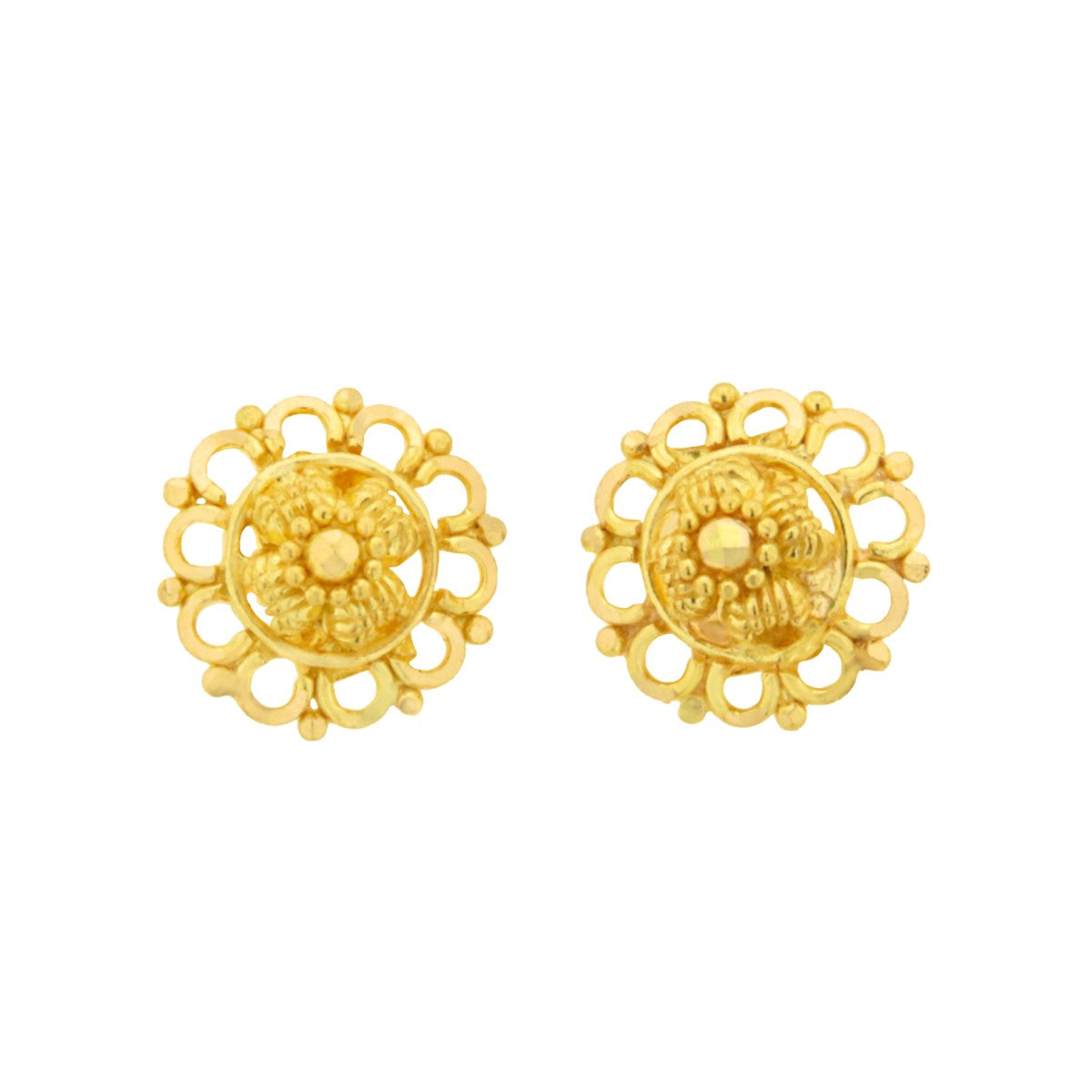 22ct Gold Classic Circular Floral Stud Earrings - A122295