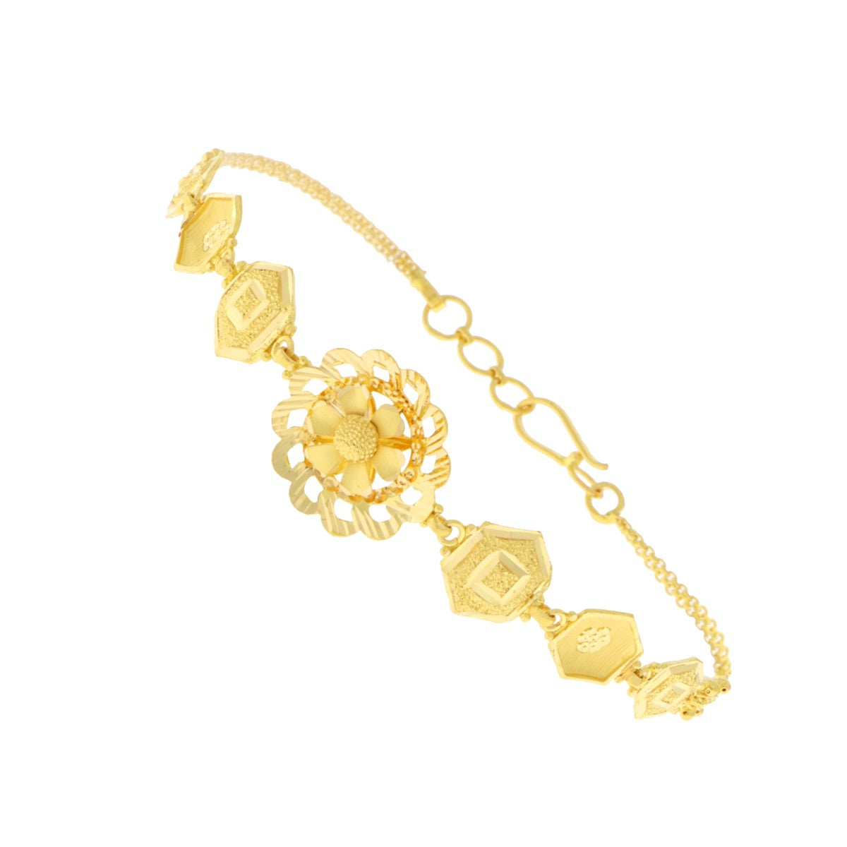 22ct Gold Floral Hexagon Bracelet - A122383