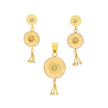 22ct Gold Textured Disc Pendant & Earrings Set - A122433