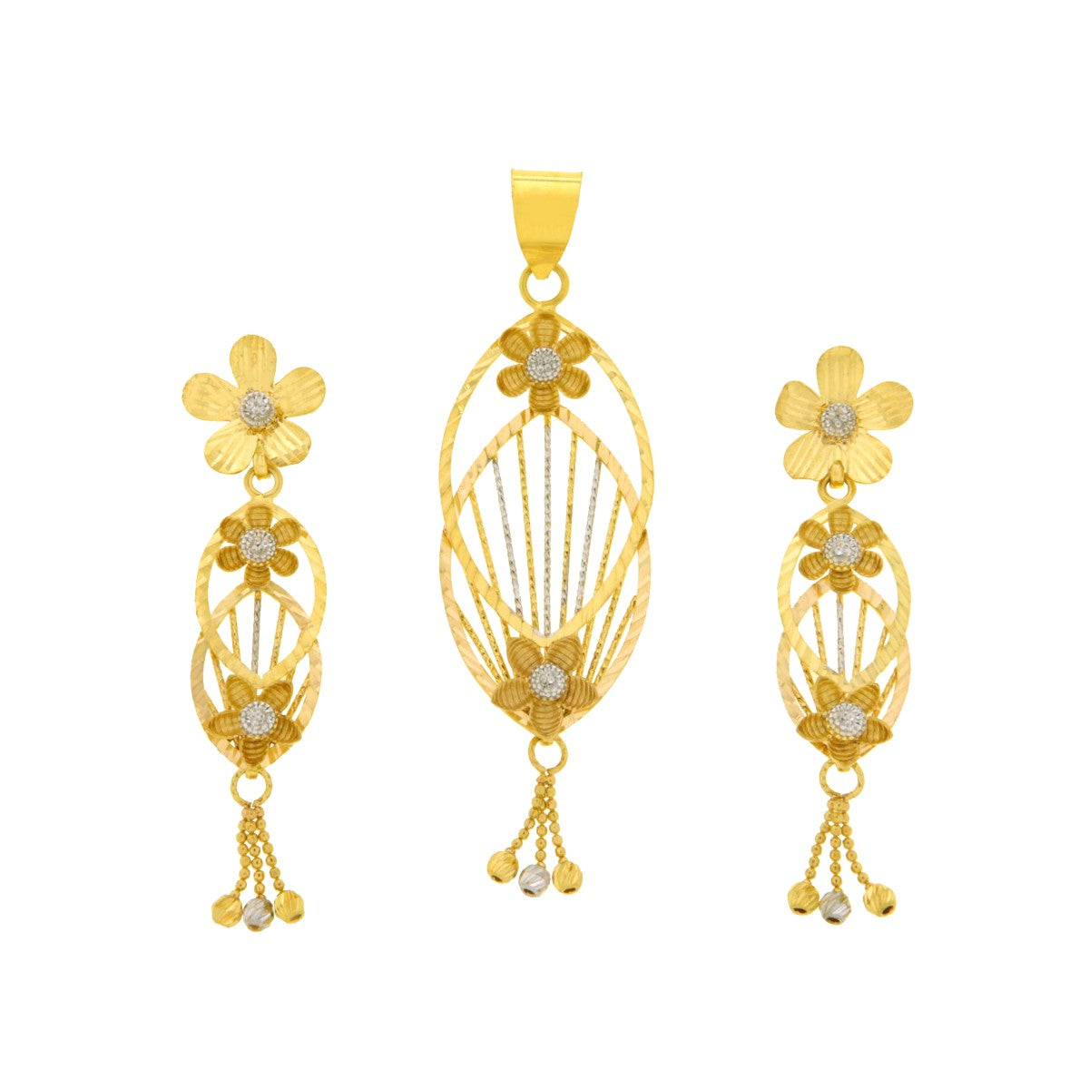 22ct Gold Floral Drop Pendant Set - A122434