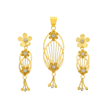 22ct Gold Floral Drop Pendant Set - A122434