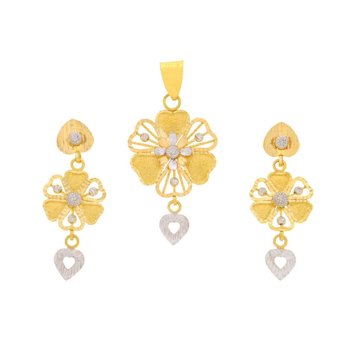22ct Gold Floral Heart Drop Pendant Set - A122437