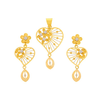 22ct Gold Heart & Floral Drop Pendant Set - A122438