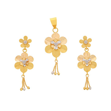 22ct Gold Floral Drop Pendant Set - A122439