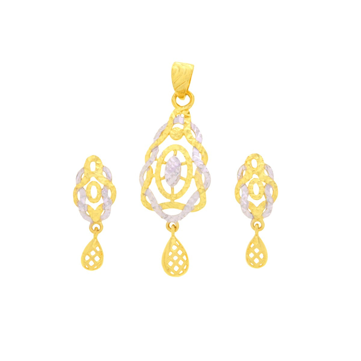 22ct Gold Dual Tone Drop Pendant Set - A122445