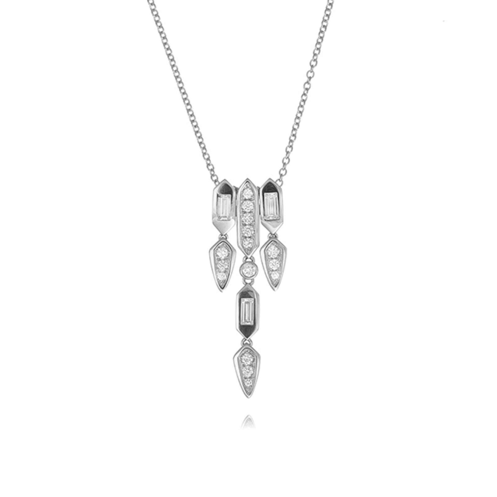 18ct gold Deco drop necklace with 0.70ct diamonds in rubover/grain setting, rolo chain, lobster clasp, custom-made
