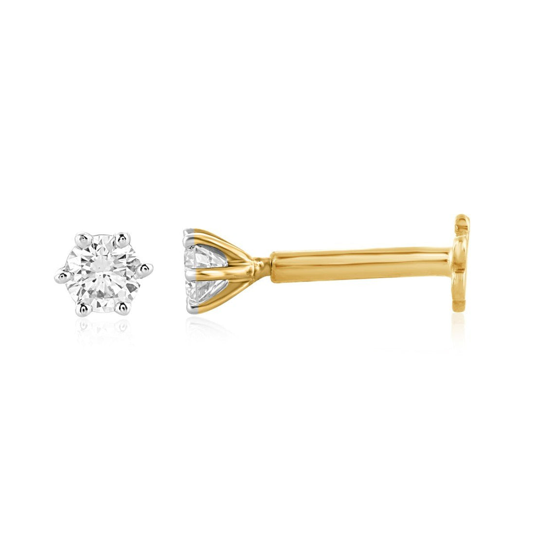18ct Yellow Gold Six Claw 0.04ct Diamond Nose Pin - - Prestige Stones