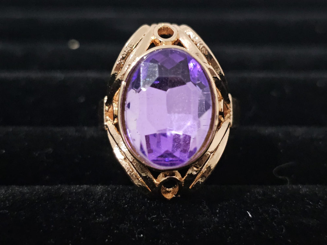 18K gold plated look ring with a vibrant purple crystal – engagement and wedding accessory