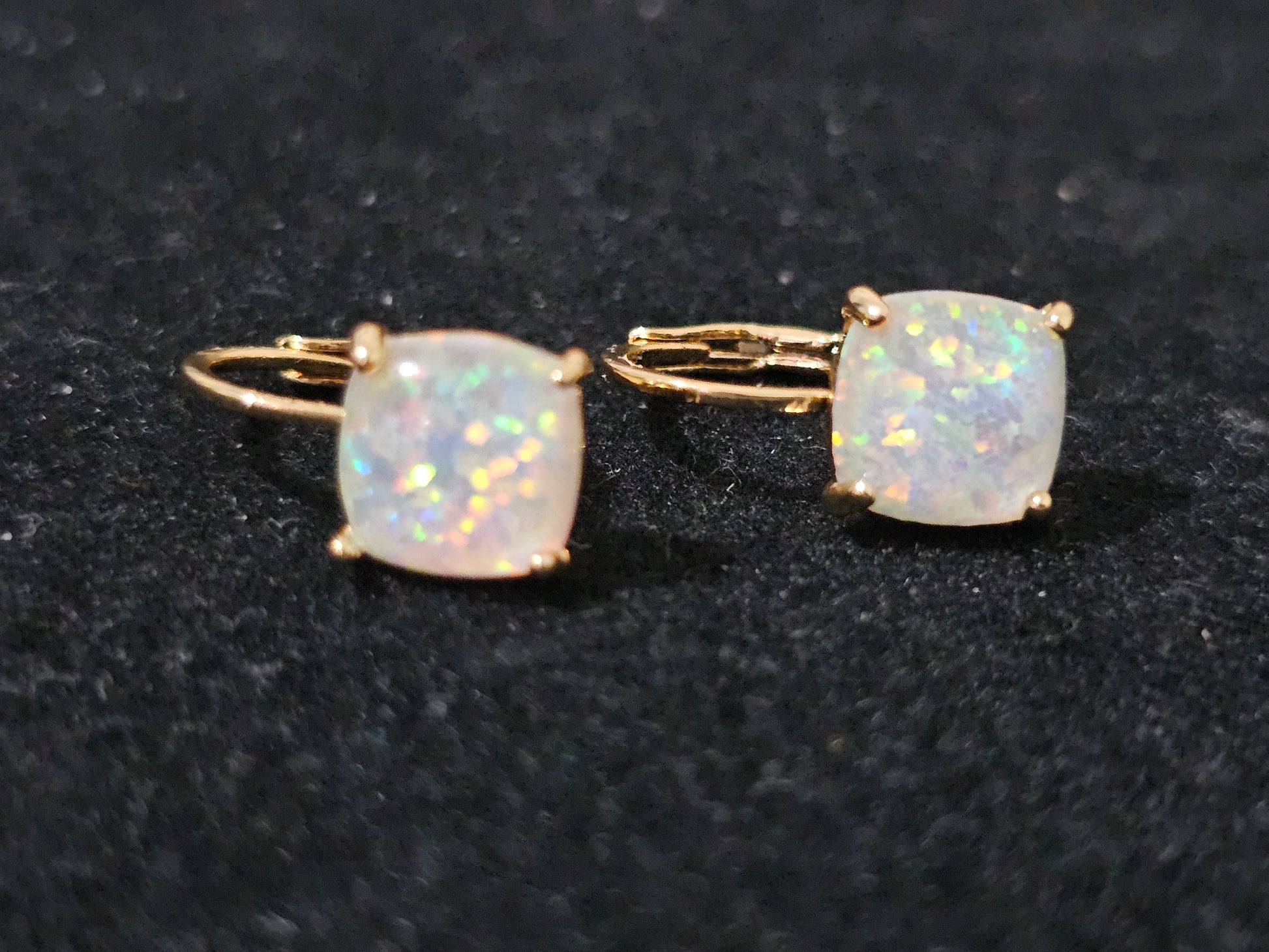 18K gold-plated earrings with iridescent opal stones, lightweight,secure fit, perfect for gifting or special occasions