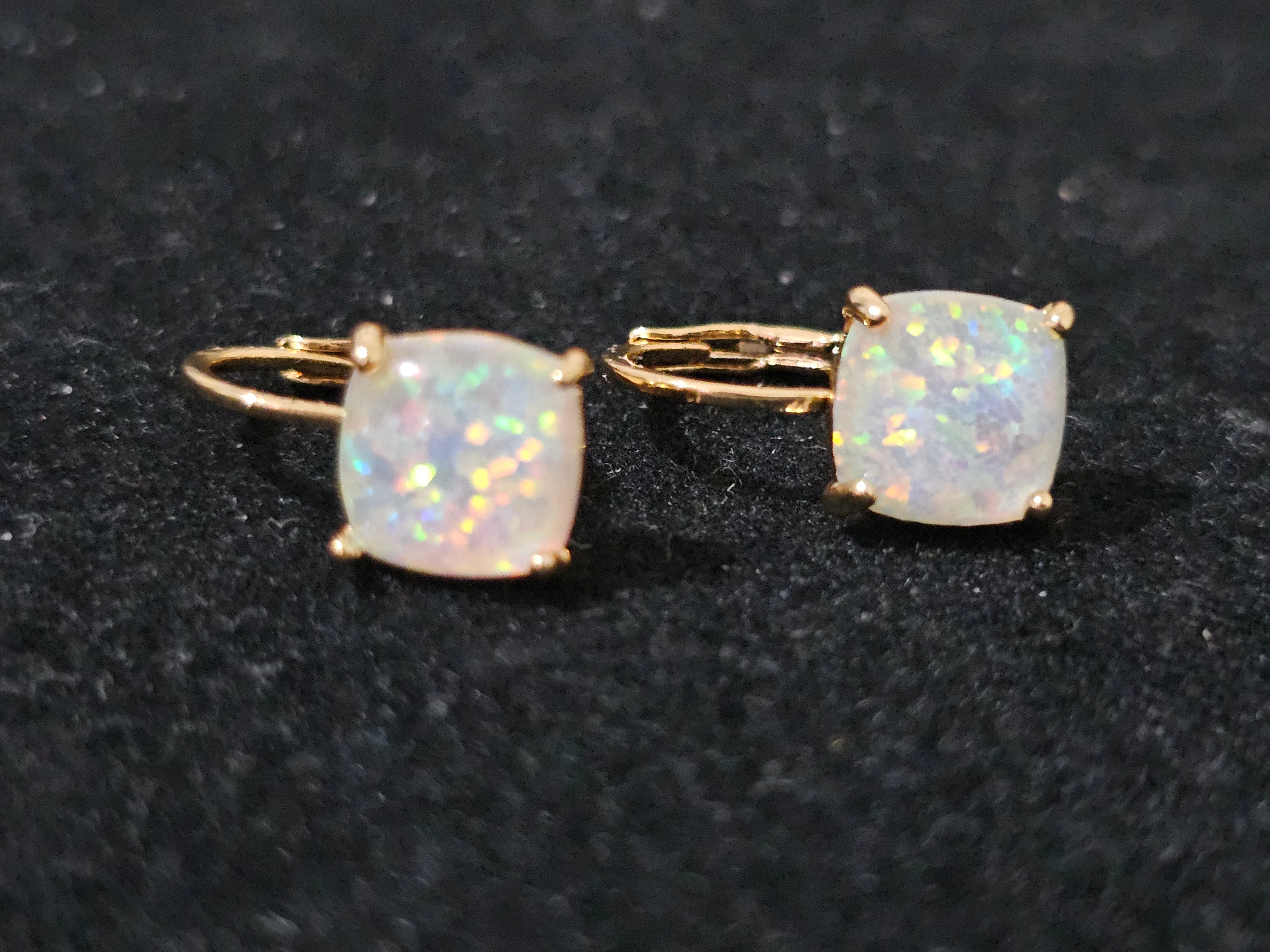 18K gold-plated earrings with iridescent opal stones, lightweight,secure fit, perfect for gifting or special occasions