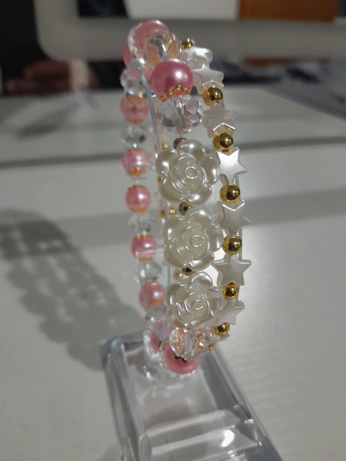 2 - Piece Pink Pearl & Rose Bead Bracelet Set - Prestige Stones