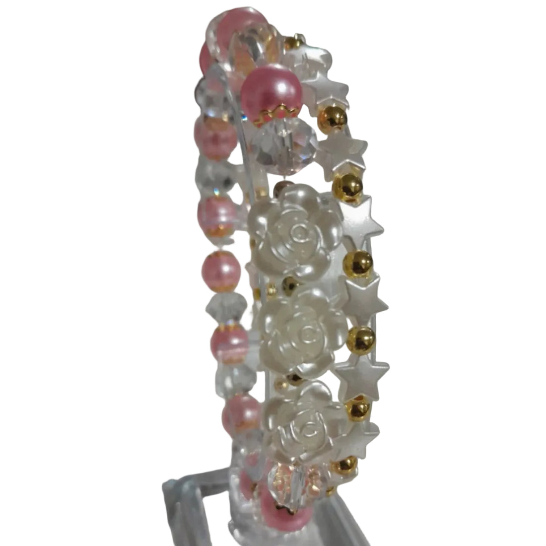 2 - Piece Pink Pearl & Rose Bead Bracelet Set - Prestige Stones