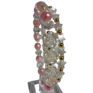 2 - Piece Pink Pearl & Rose Bead Bracelet Set - Prestige Stones