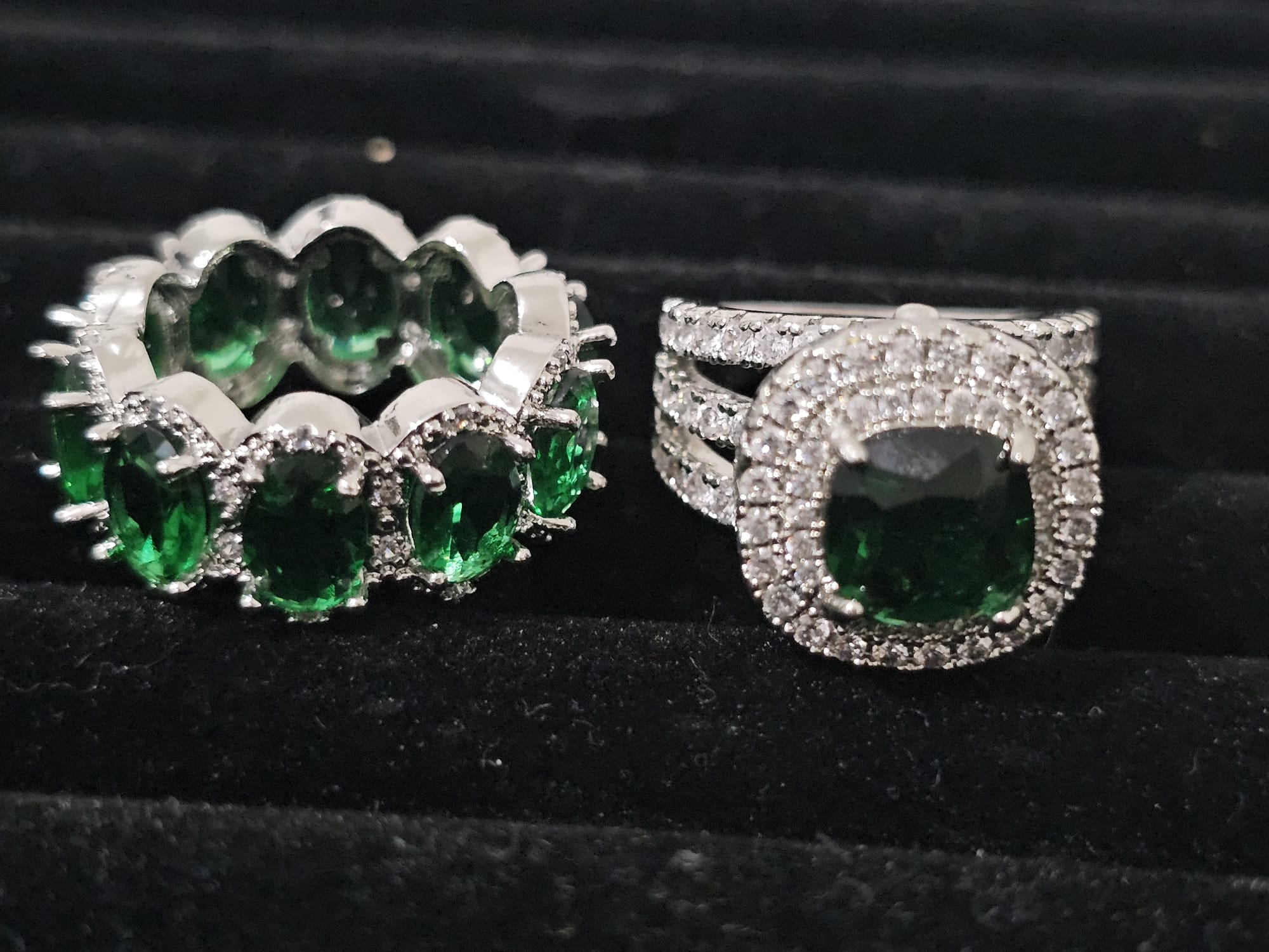 2 Piece Set - Cubic Zirconia Decor Ring Green - Prestige Stones