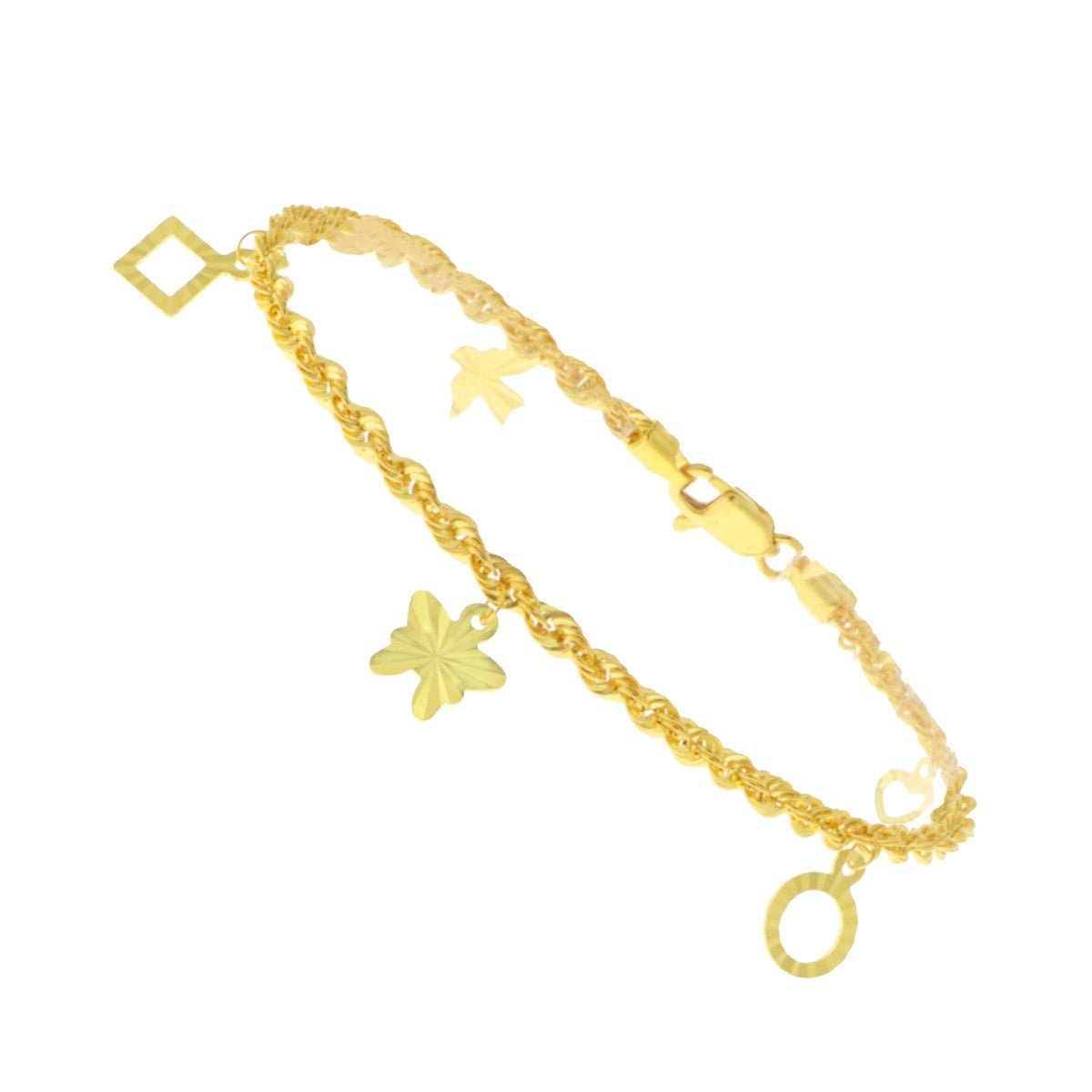 22ct Gold Hollow Rope Charm Bracelet - A122198 - Prestige Stones