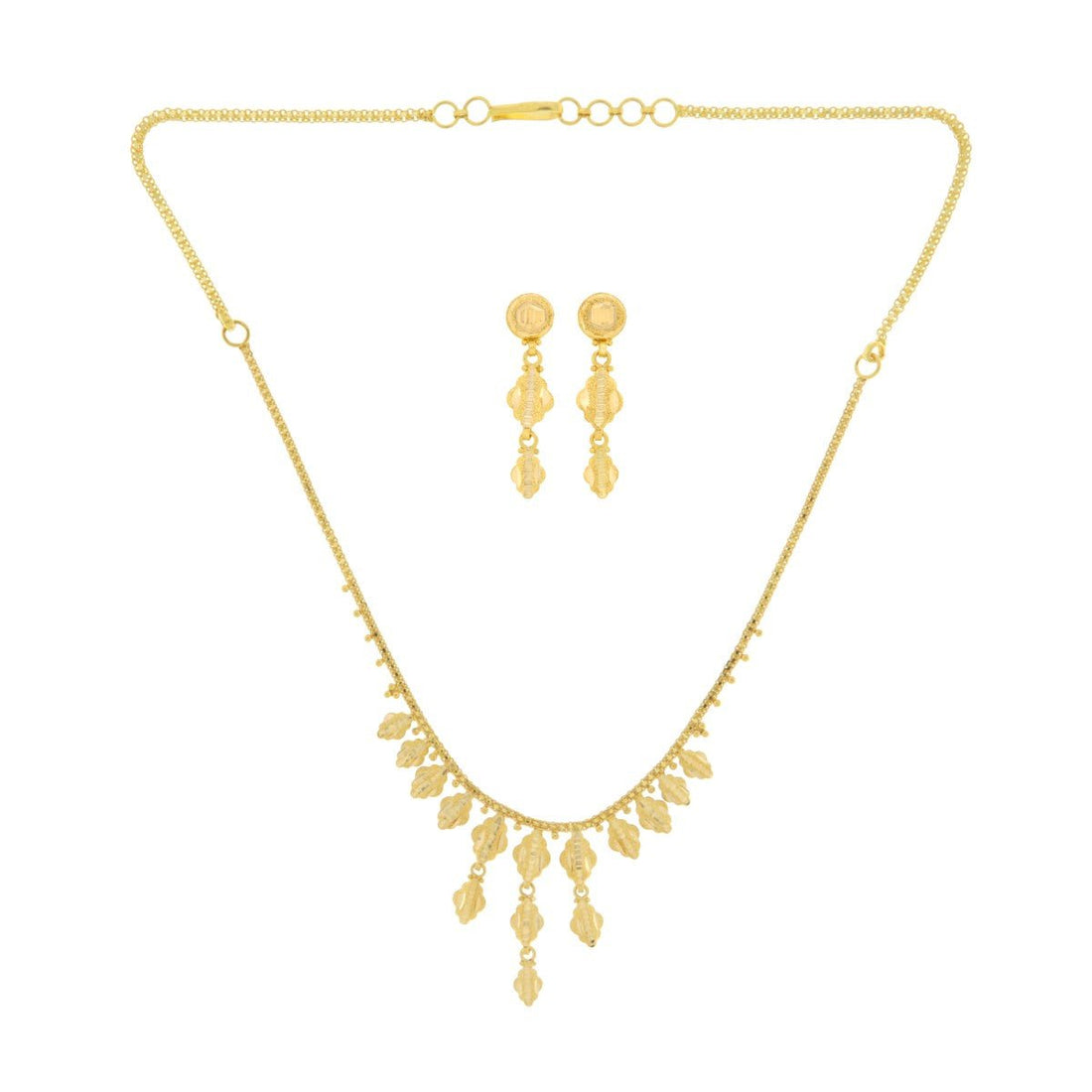 22ct Gold Leaf Drop Necklace Set - A122365 - Prestige Stones