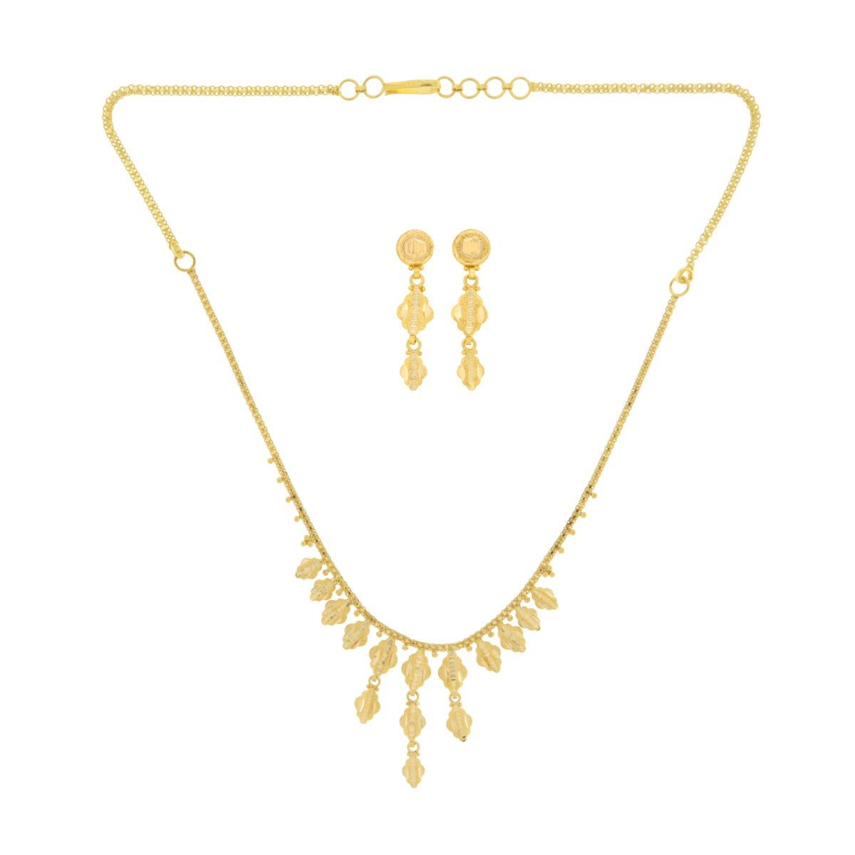 22ct Gold Leaf Drop Necklace Set - A122365 - Prestige Stones