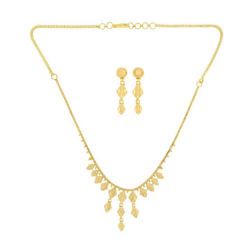 22ct Gold Leaf Drop Necklace Set - A122365 - Prestige Stones