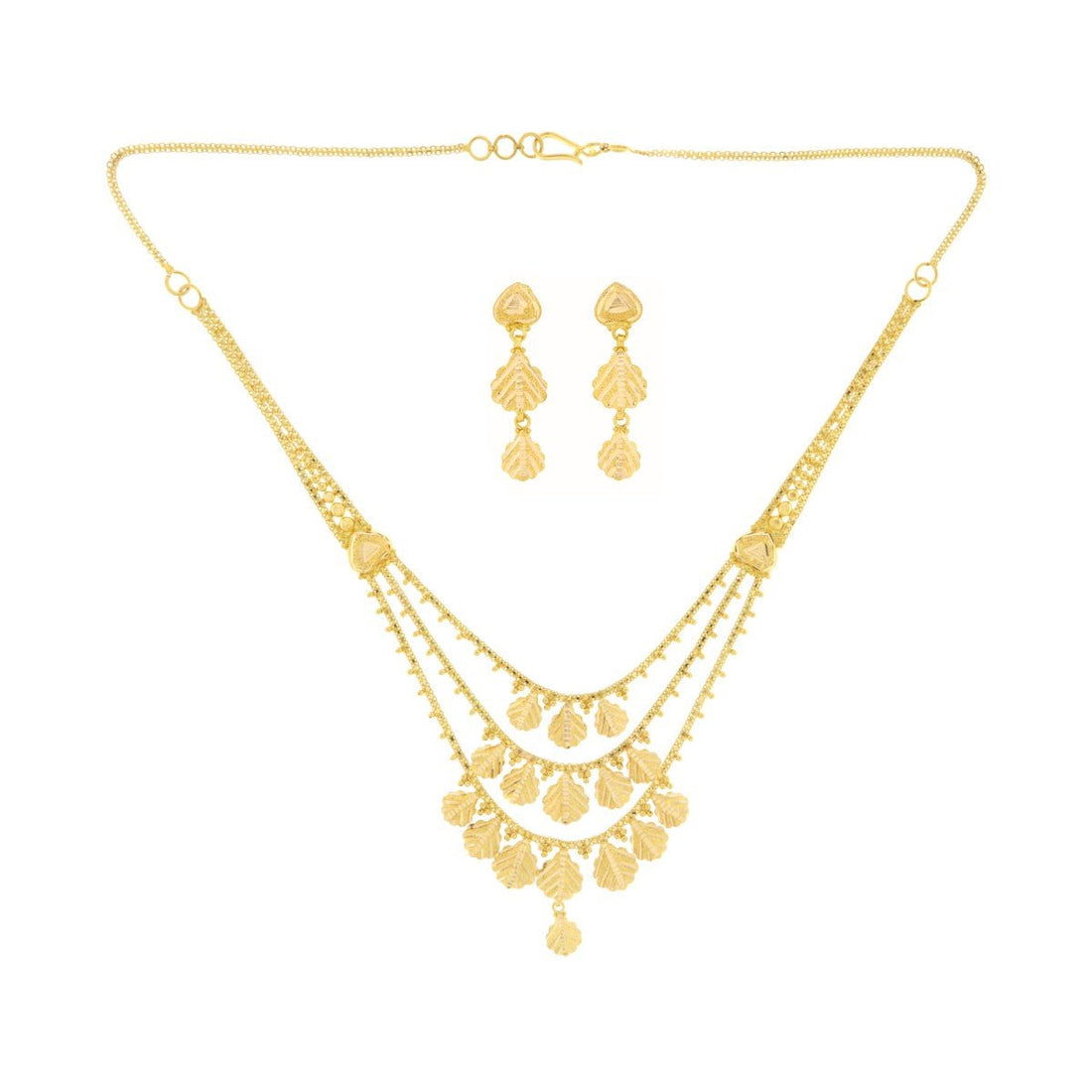 22ct Gold Leaf Drop Necklace Set - A122366 - Prestige Stones
