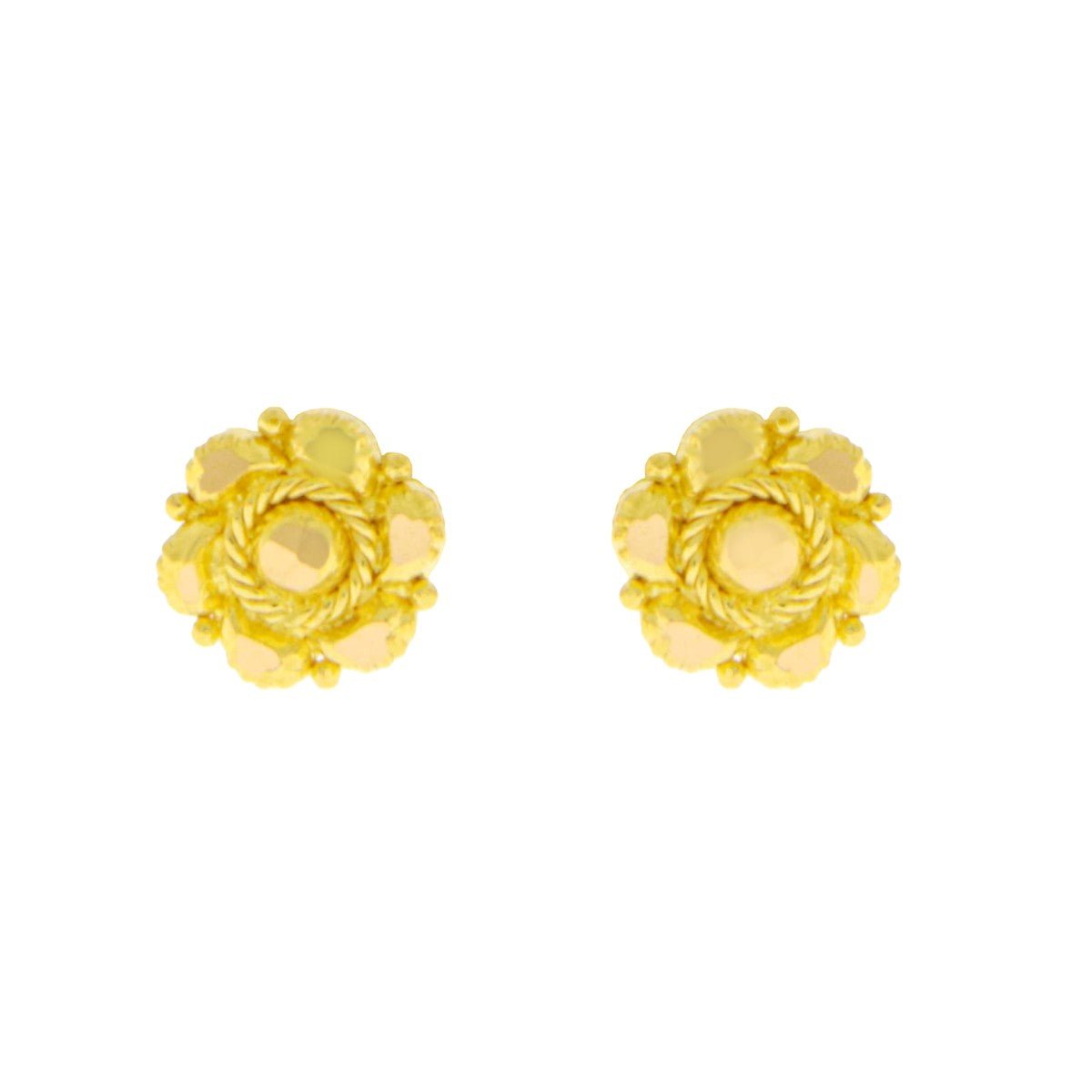 22ct Gold Rope Detail Floral Stud Earrings - A122000 - Prestige Stones