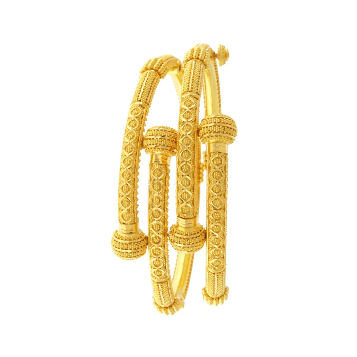 22ct Gold Traditional Filigree Pipe Kara Bangles (Pair) (Openable) - PB21537 - Prestige Stones