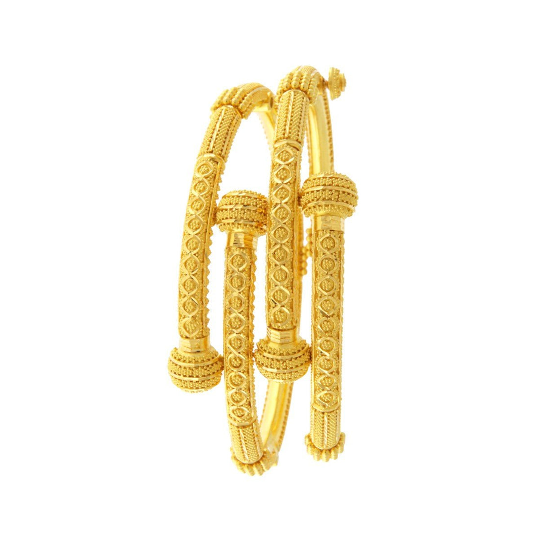 22ct Gold Traditional Filigree Pipe Kara Bangles (Pair) (Openable) - PB21537 - Prestige Stones
